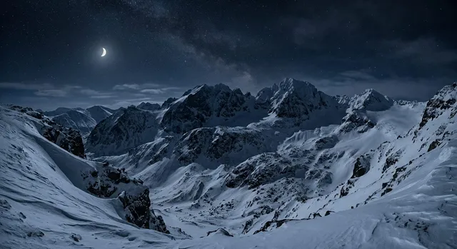 Vista nocturna del monte Kholat Syakl en la zona de alta montaña