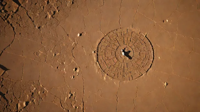 Vista aérea de las líneas de Nazca con la figura del colibrí sobre el desierto de Perú.