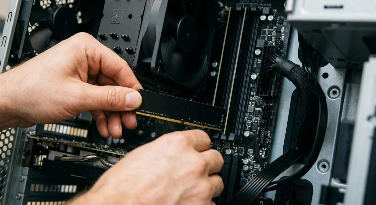 Instalación de un módulo de memoria RAM en la placa base de un ordenador