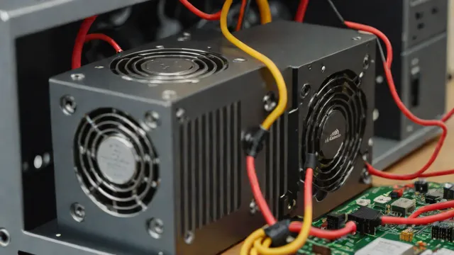 Close-up of a computer power supply connected to motherboard and CPU
