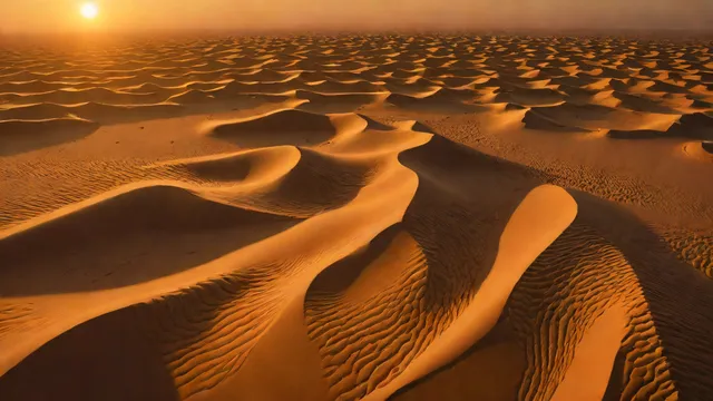 Desert landscape with abstract wave patterns in golden light