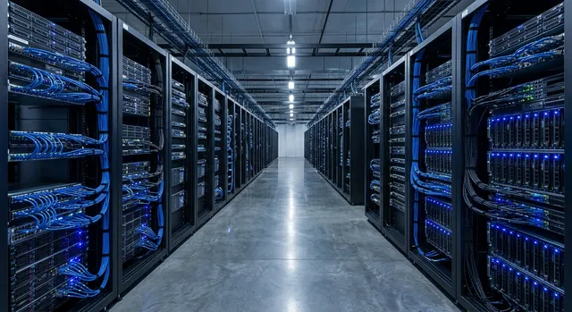 Servidores e infraestructura de supercomputacion en un centro de datos moderno.