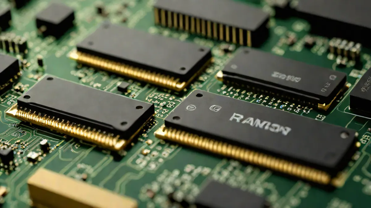 Módulos de memoria RAM instalados en las ranuras de una placa base de ordenador.