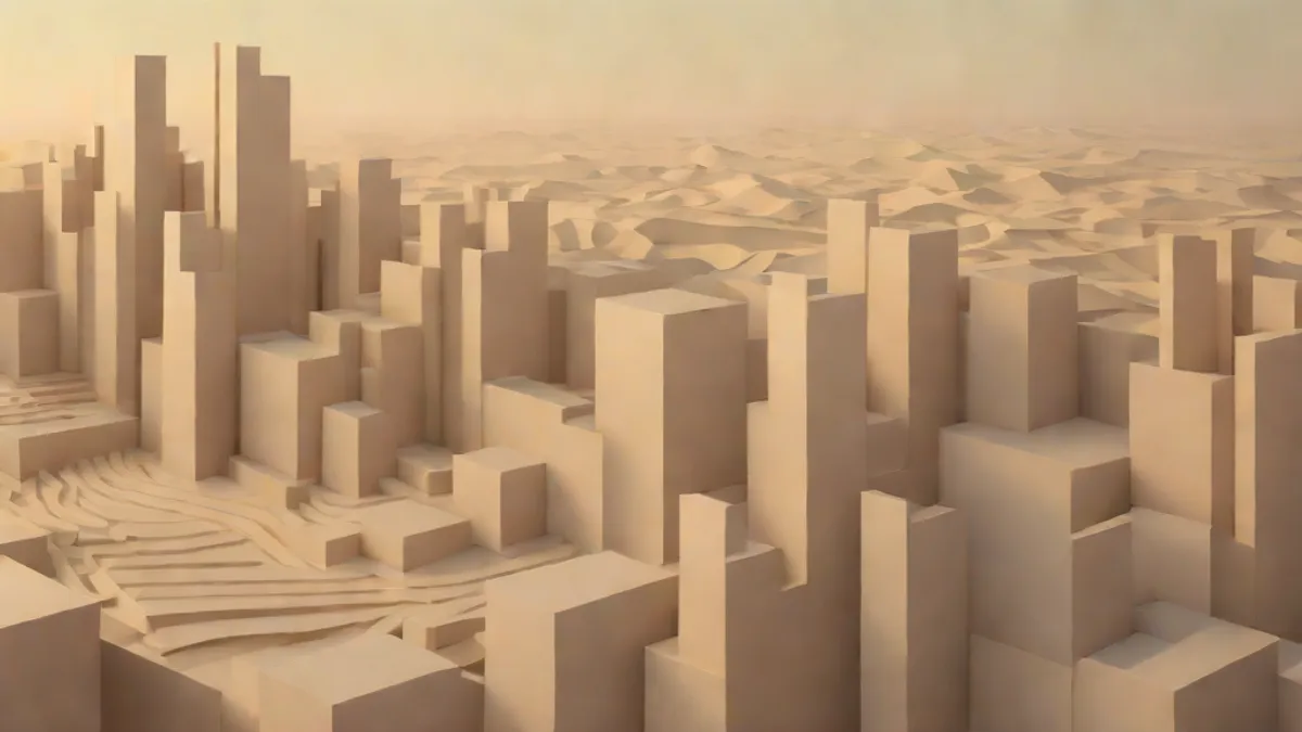 paisaje abstracto con planos geométricos en luz matutina