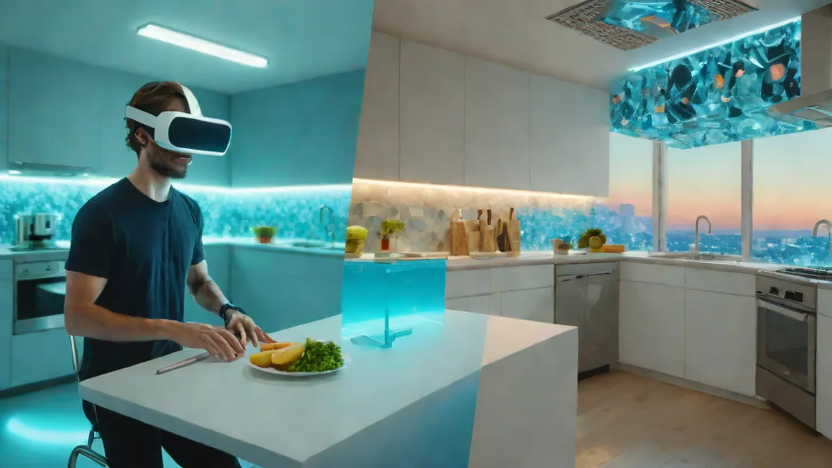 Comparativa visual entre el aislamiento de la realidad virtual y la superposición de la realidad aumentada.