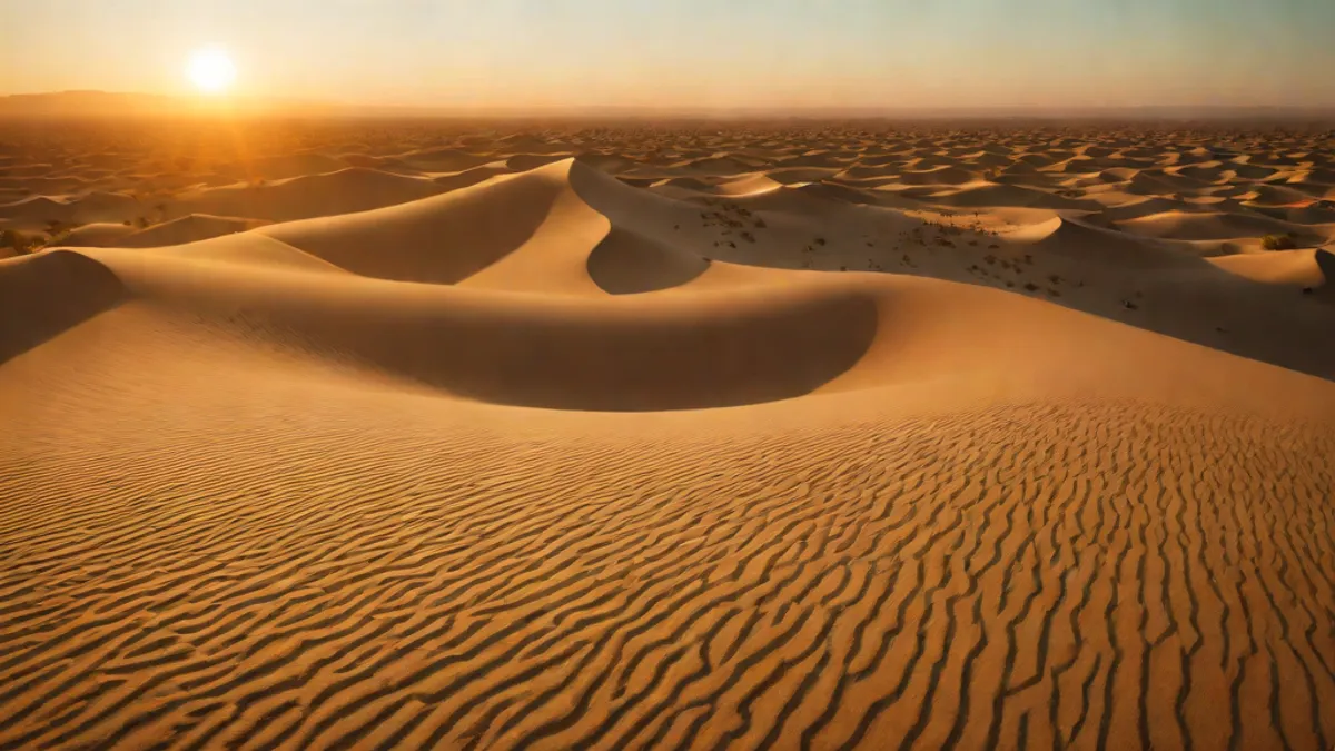 Vista de dunas de arena al atardecer con patrones abstractos en la superficie