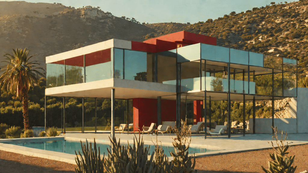 Casa modernista en Andalucía con vistas panorámicas bajo luz solar intensa