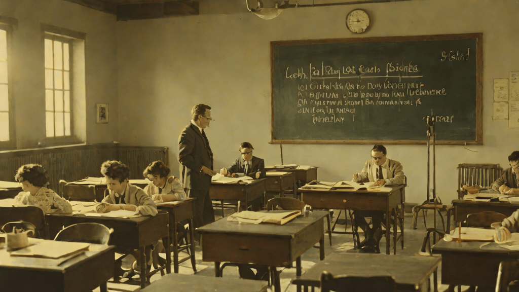 Escena de origen de ChatGPT en una clase de inteligencia artificial en los años 60