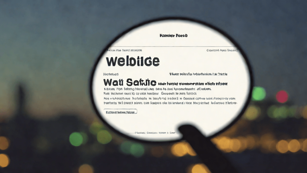 Magnifying glass over web text at night in a city environment