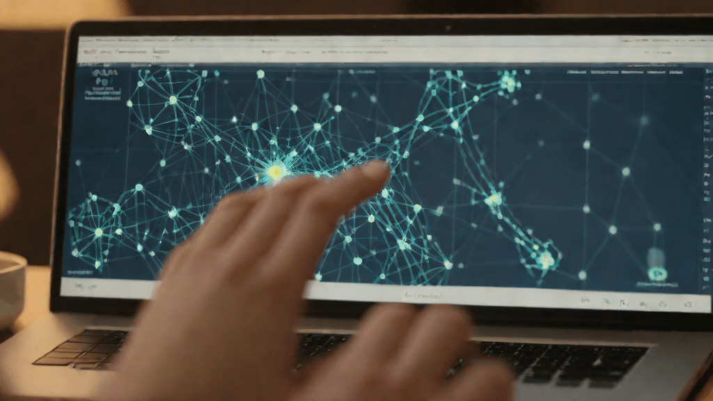 Vista de cerca de una pantalla mostrando diagramas de redes neuronales animadas