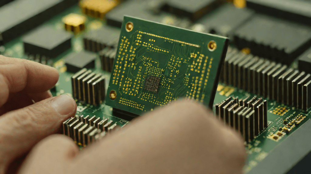 Detalle de un módulo de RAM en el interior de una PC al mediodía