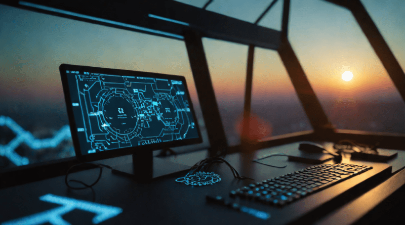 Vista de un panel tecnológico con patrones de memoria RAM al amanecer