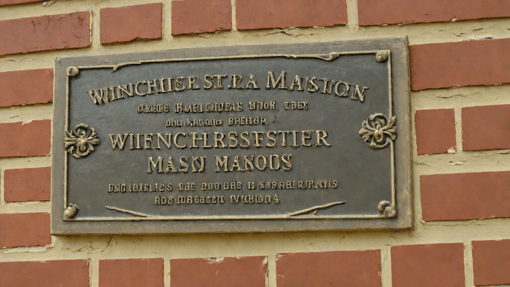 Placa de registro histórico en la fachada de la mansión de Winchester