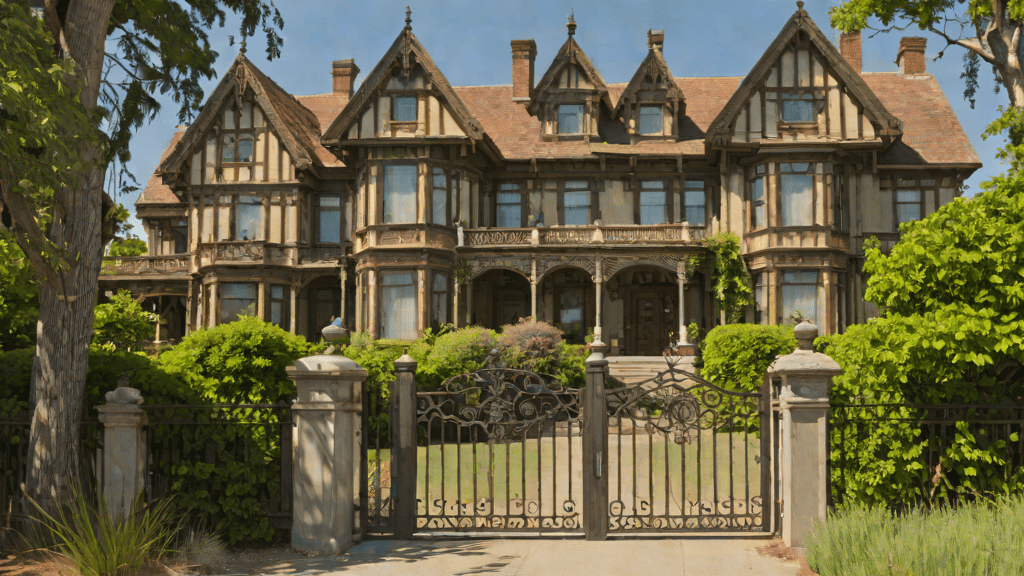 Fachada y jardín de la casa de Winchester en su estado actual