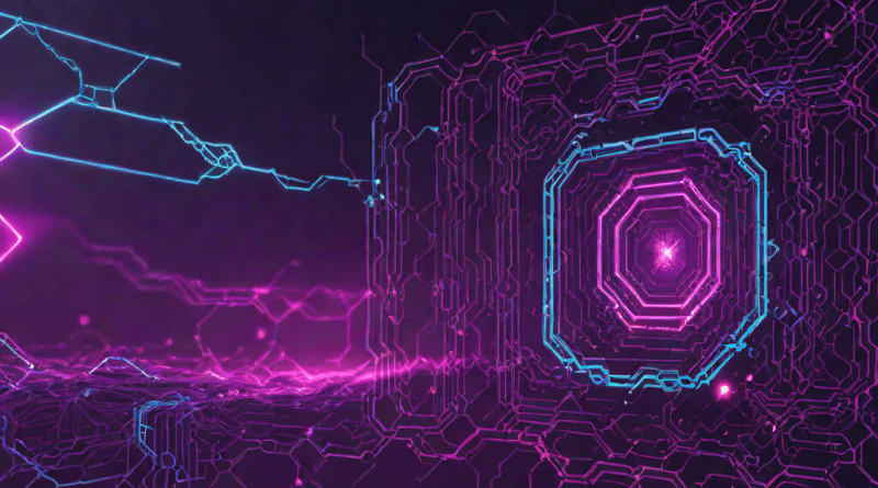 Futuristic AI interface with glowing data streams in a cyberpunk environment