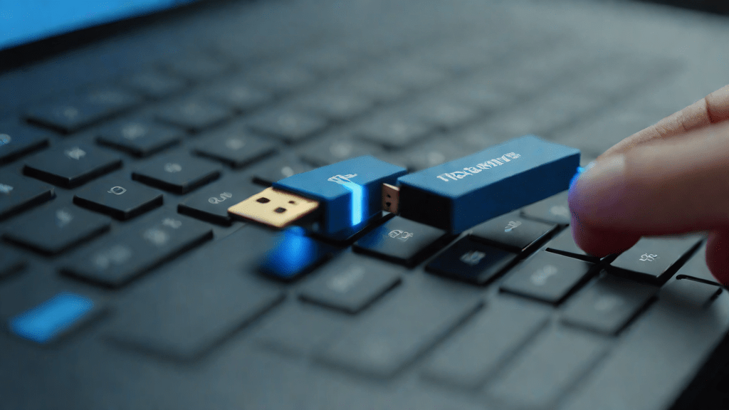 Usuario usando MemTest86 con USB en una mañana clara