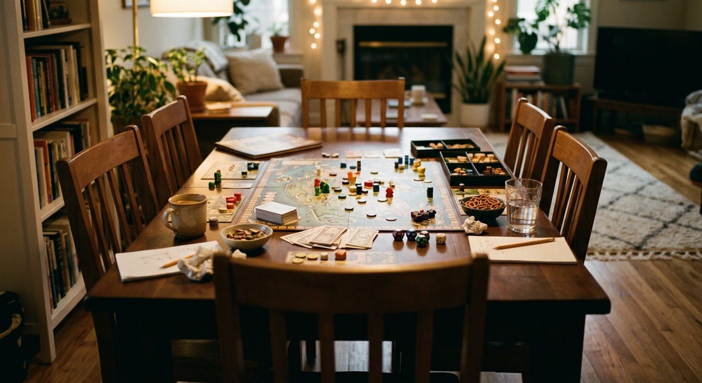 Grupo de amigos reunidos alrededor de una mesa disfrutando de una partida de rol.