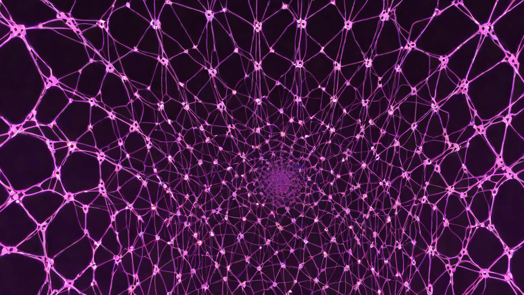 Underground data center with glowing network nodes under neon lighting