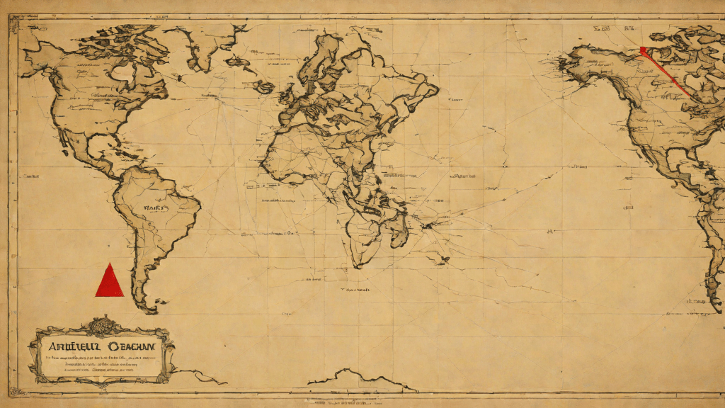 Mapa vintage del Atlántico con triángulo rojo sobre el flujo de Gulf Stream