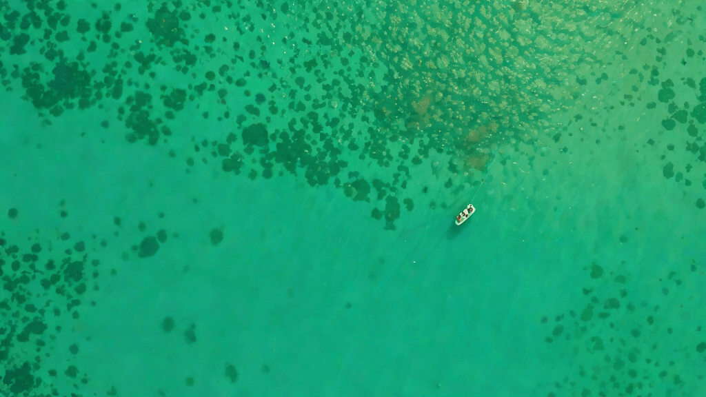 Barco de pesca en el agua cercana a las Bermudas al atardecer